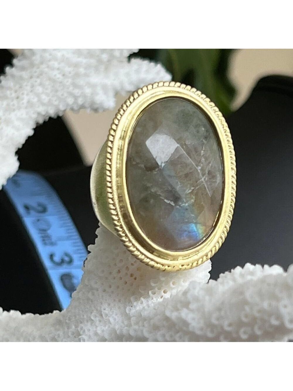 Oval Gray Quarts Cabochon Sheila Fajl GLOW Masterpiece Statement Ring Size 10